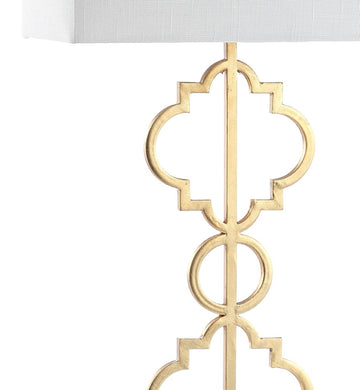 Selina 32" Iron Ogee Trellis Modern  LED USB Table Lamp - JONATHAN Y